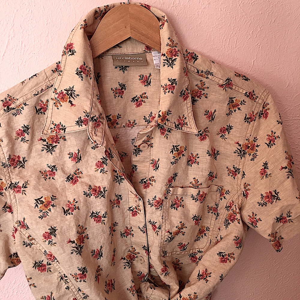Vintage Liz Claiborne Linen Camp Shirt Floral